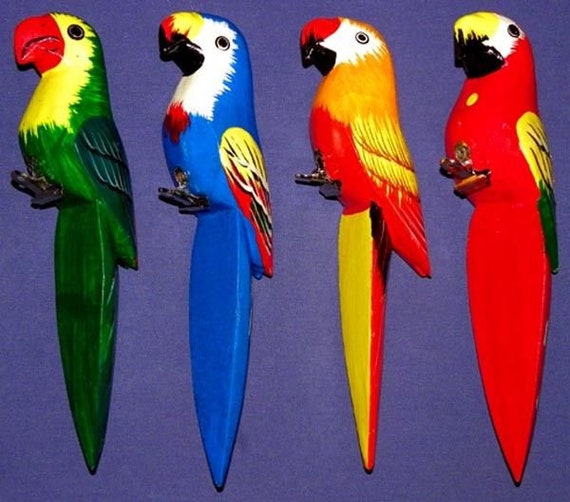Parrots/Birds Hand Carved And Painted 