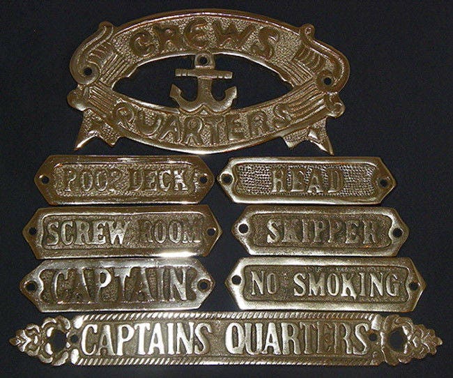 Chrome Plated Nautical Wall Plaques/signs, Crews Quarters