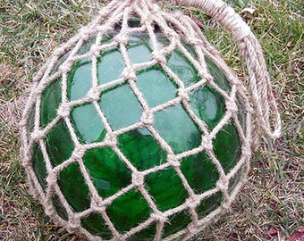 Sea Foam Green Fish Net Buoy Glass Float 10" ~Reproduction~Braided in 1/8" Hemp Webbing~