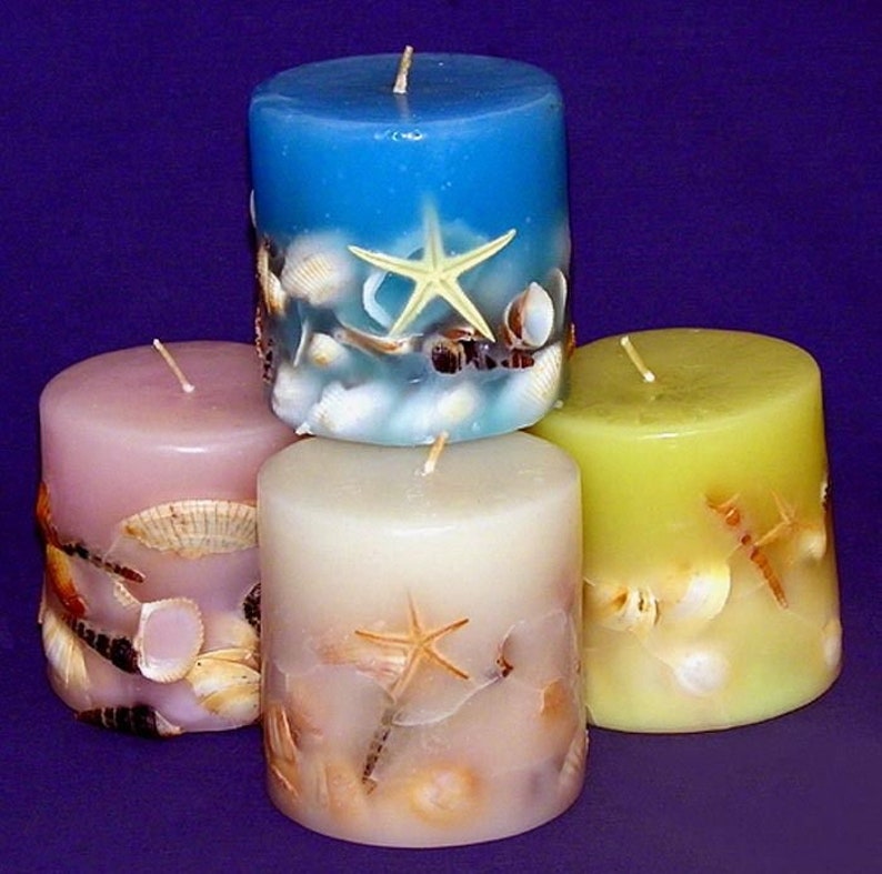 Nautical Seashell Scented Wax Pillar Candles select From 4 Etsy