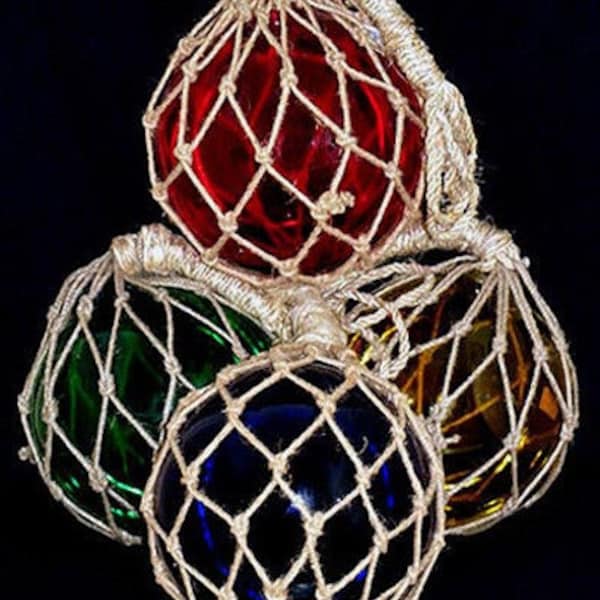 Nautical Fishing Net Buoy Glass Floats 8" Diameter~ Reproductions~Braided in 1/8" Hemp Webbing~Available IN 4 Color (1 Glass Float)