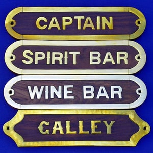 Polished Brass/Wood Wall Door Plaque Signs W/Screws (2"X8)" ~  Nautical Maritime Display Decor ~Select Option.