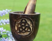 Wooden Triquetra Mortar Pestle, Herbs, Apothecary, Kitchen, Large
