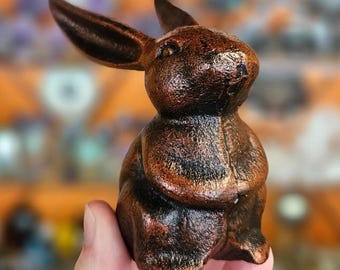 Hare Statue, Cast Iron, Rabbit Figurine, Folklore Woodland Decor, Moon Hare Ornament