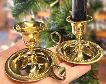 One Brass Candle Holder, (one) Ritual Candle Holder, Chamberstick, Altar Tools, Candle Magic,