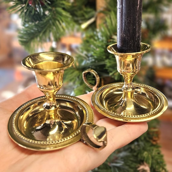 One Brass Candle Holder, (one) Ritual Candle Holder, Chamberstick, Altar Tools, Candle Magic,