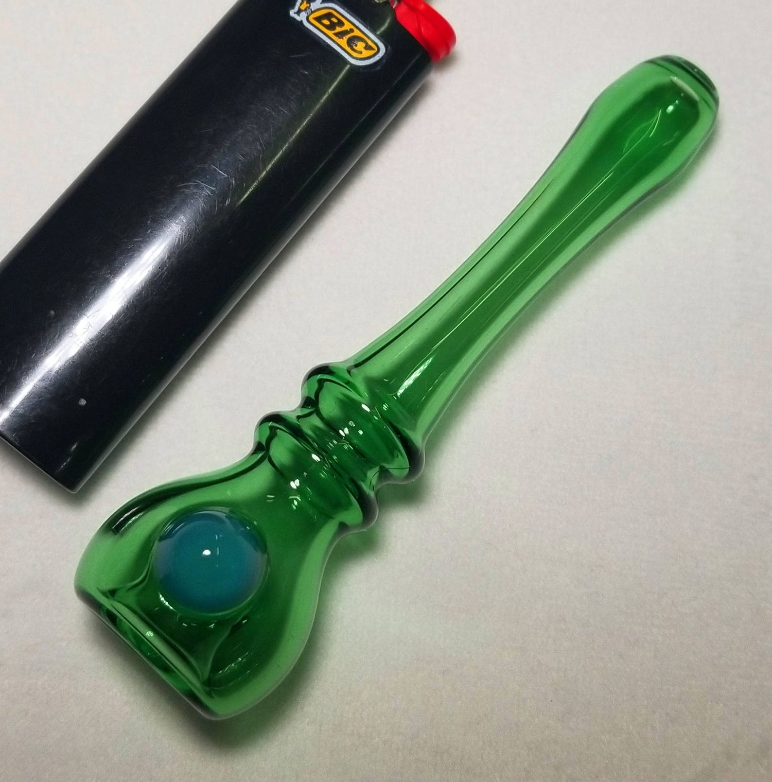 Glass Chillum Pipe Emerald Green With a Bright Teal Dot. - Etsy
