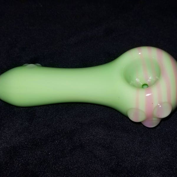 Glass Pipe, Pastel Green, with Pink Spiral. Made in the U.S.A.