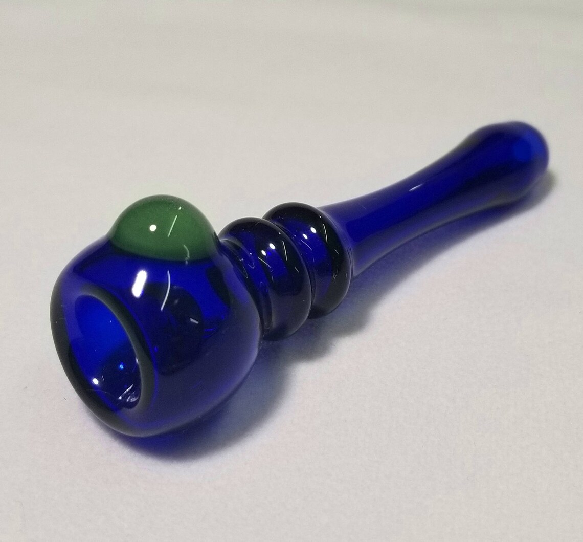 Glass Chillum Pipe Brilliant Blue With a Green Dot. Made in - Etsy