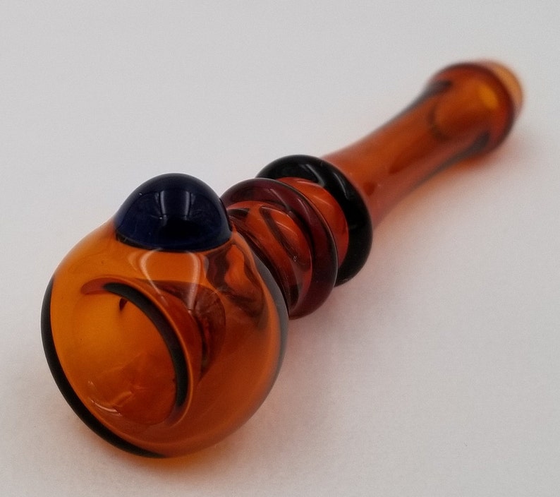 Glass Pipe Chillum Amber Brown With a Dark Blue Dot. Made - Etsy