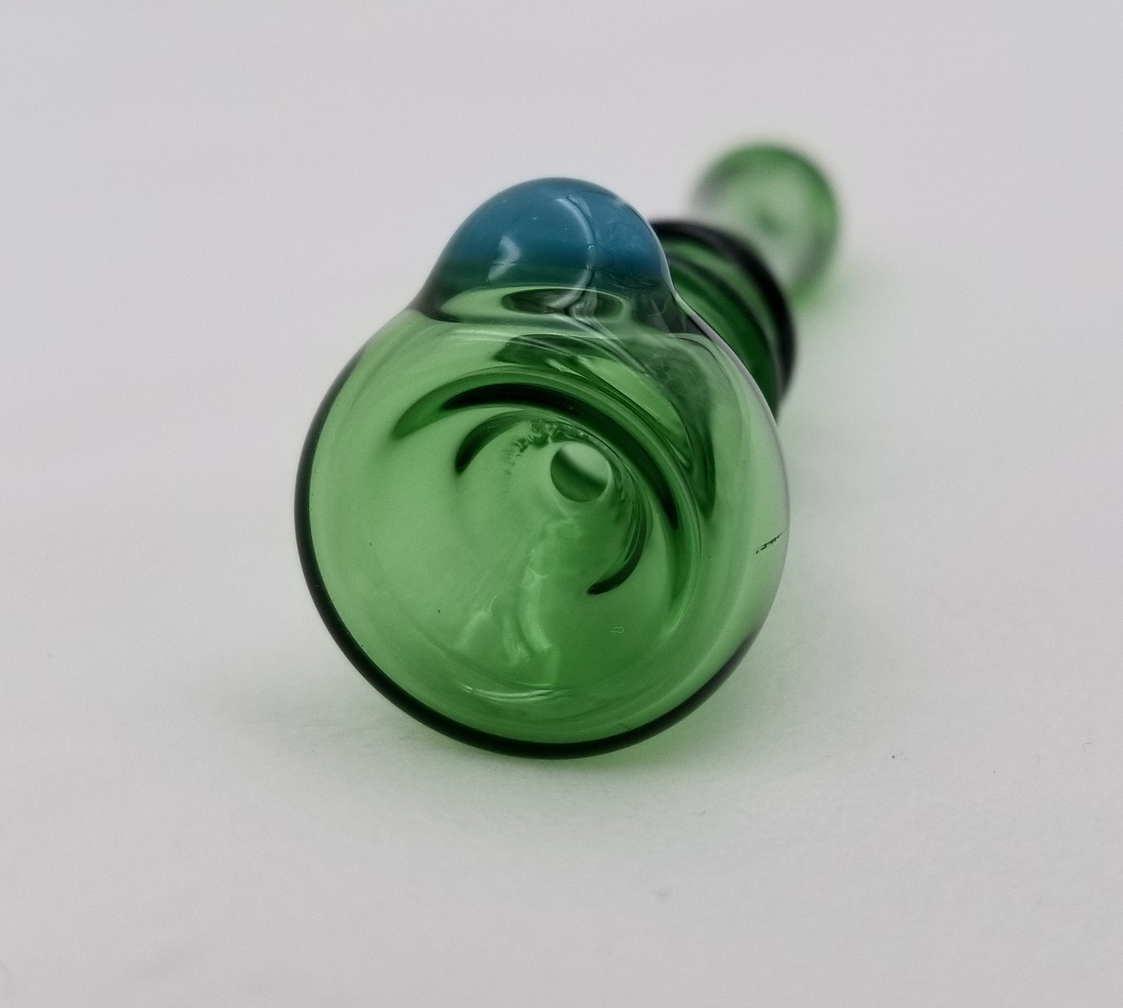 Glass Chillum Pipe Emerald Green With a Bright Teal Dot. - Etsy