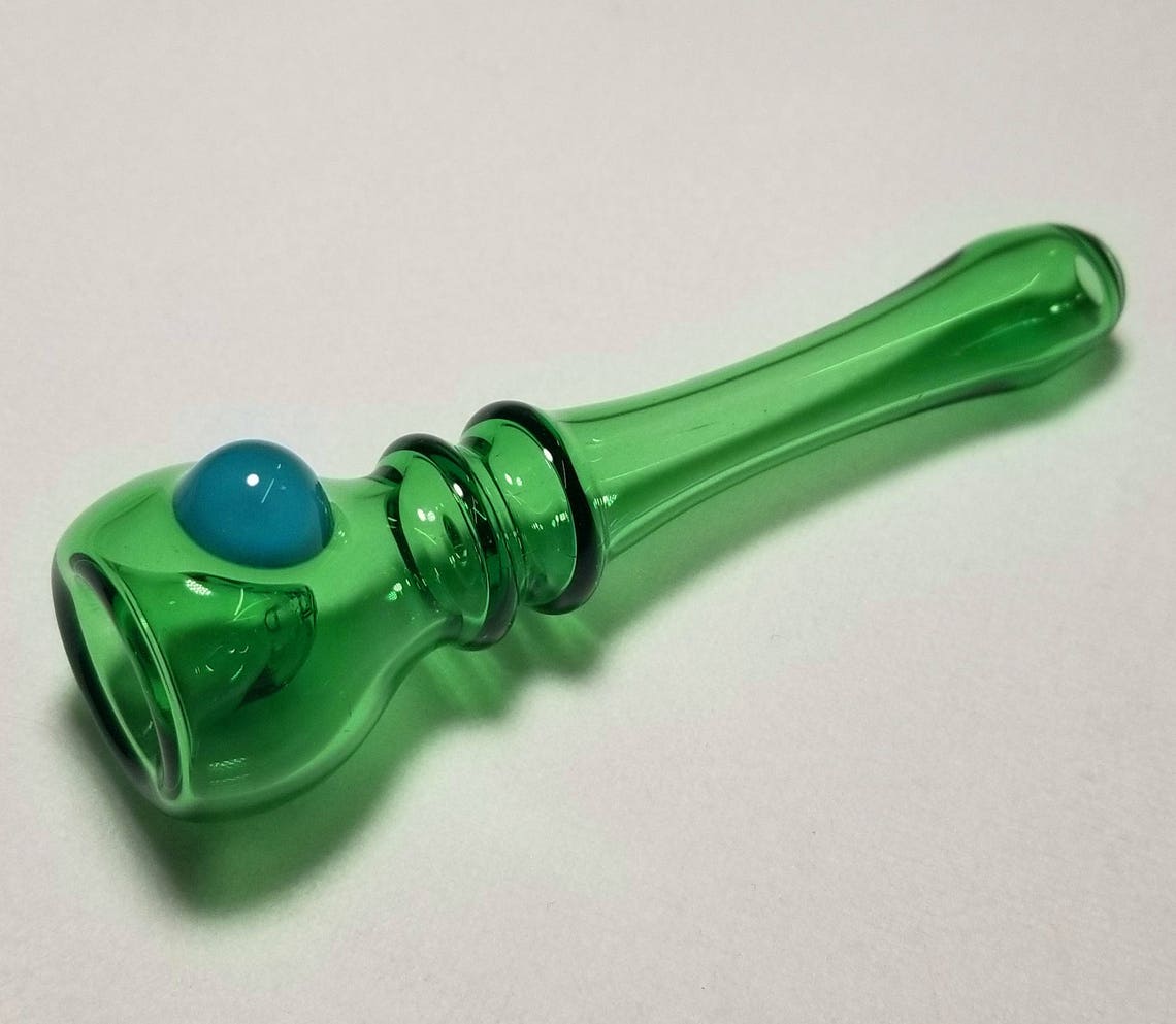 Glass Chillum Pipe Emerald Green with a Bright Teal Dot. | Etsy