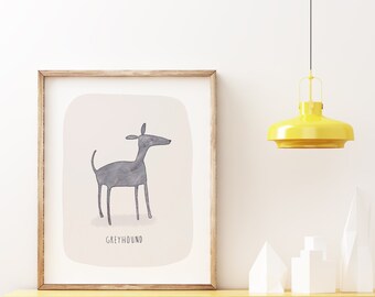 Gepersonaliseerde windhond-kunstprint: kinderkamerdecoratie