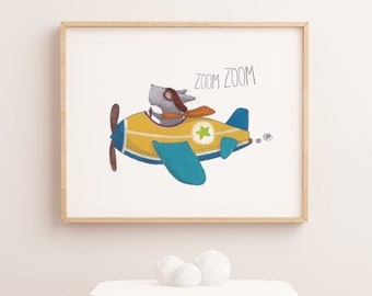 Gepersonaliseerde vliegtuigprint: retro hondenpiloot, kinderkamerkunst