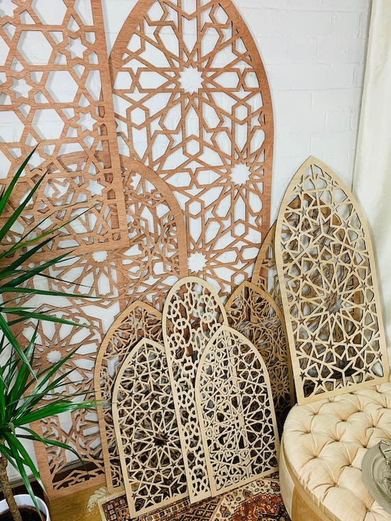 Grandi pannelli arabeschi in legno decorativo marocchino da 70 a 120 cm  traforati per abbellimento o accento di mobili, pannello murale, Stencil -   Italia