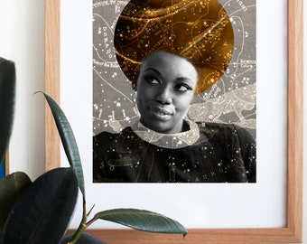 Black woman art, African American Art, Afrofuturism, Black collage art, Black girl magic, astrology art, Side eye, celestial, Black Queen