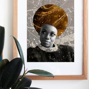 Black woman art, African American Art, Afrofuturism, Black collage art, Black girl magic, astrology art, Side eye, celestial, Black Queen image 1