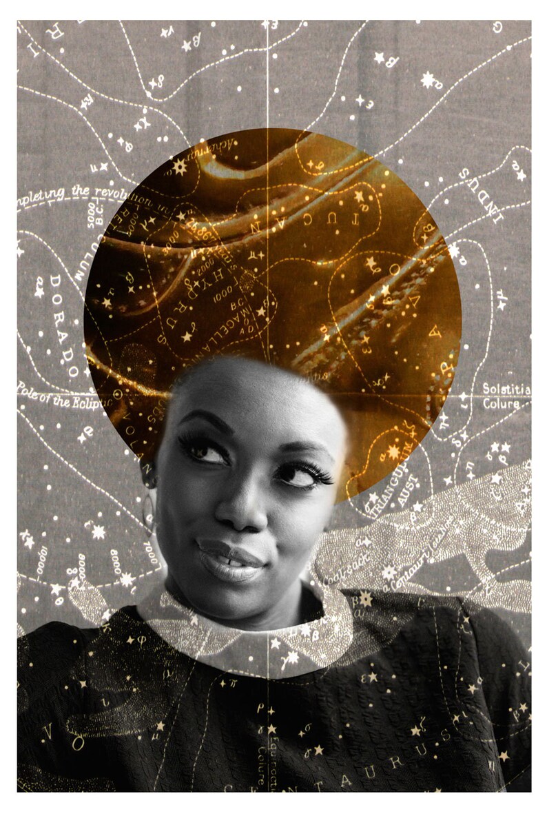 Black woman art, African American Art, Afrofuturism, Black collage art, Black girl magic, astrology art, Side eye, celestial, Black Queen image 3