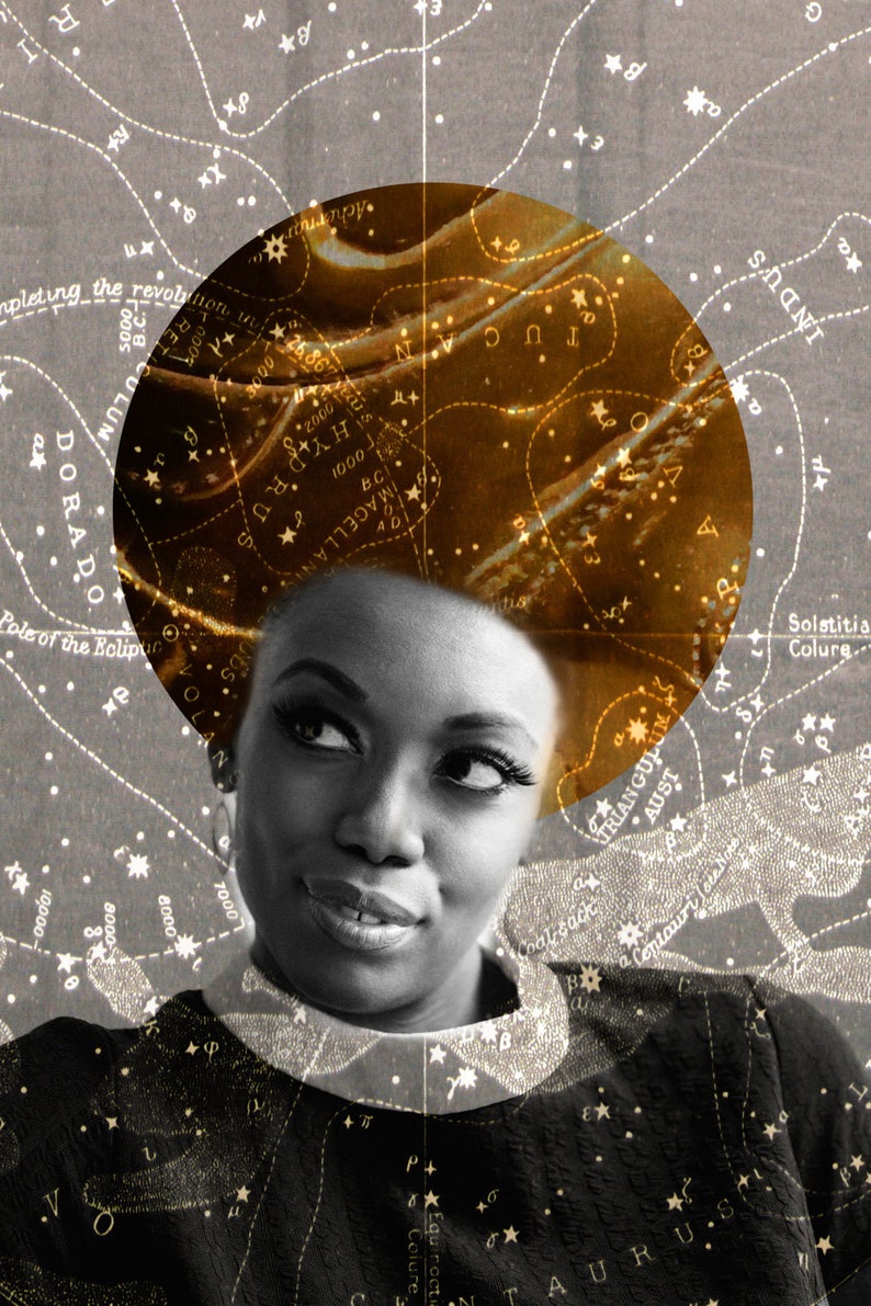 Black woman art, African American Art, Afrofuturism, Black collage art, Black girl magic, astrology art, Side eye, celestial, Black Queen image 2