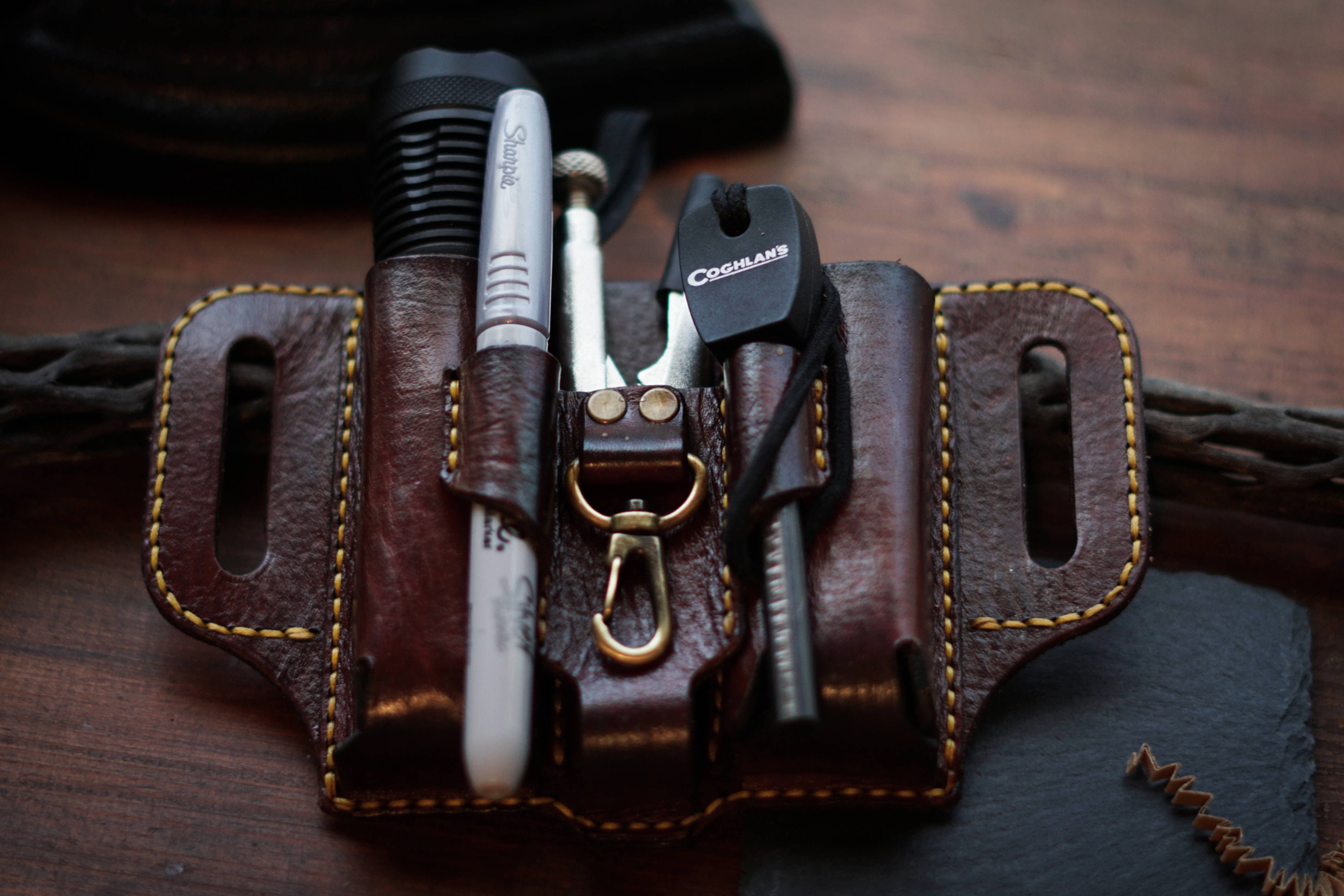 Main Street Forge Made in USA Leather EDC Pouch | Leather Multitool Sheath/Holster for Men | Belt Clip/Pocket Organizer for Leatherman Gerber & So