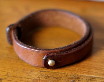 Leather Cuff Bracelet for Men or Women, 0.875" wide with solid Brass Button Stud