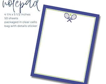 Tennis Raquet Notepad 4.25x5.5 inches | Blue