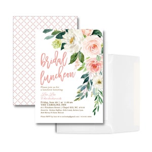 Coral White floral Watercolor Bridal Shower Bridal Luncheon Invitation