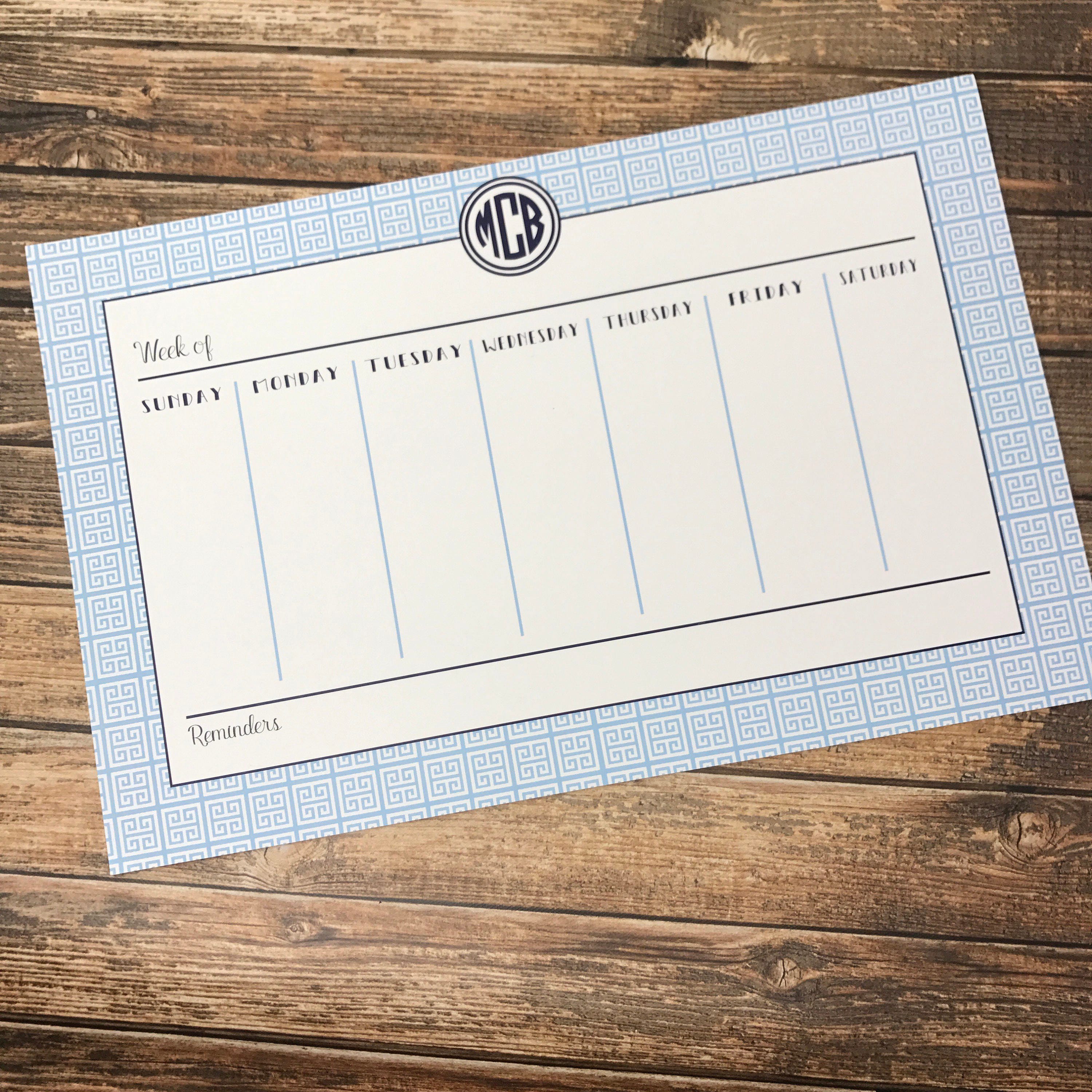 Monogrammed/personalized Weekly Desk Calendar 2 Sizes Etsy