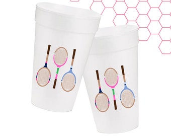Tennis Vintage Racquets Styrofoam Cups | set of 10 | 16 oz