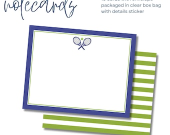 Tennis Racquet Flat Note Cards | set of 10 | Blue