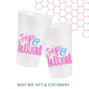 Sip and Mahjong Styrofoam Cups | set of 10 | 16 oz