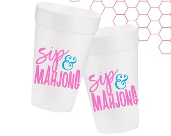 Sip and Mahjong Styrofoam Cups | set of 10 | 16 oz