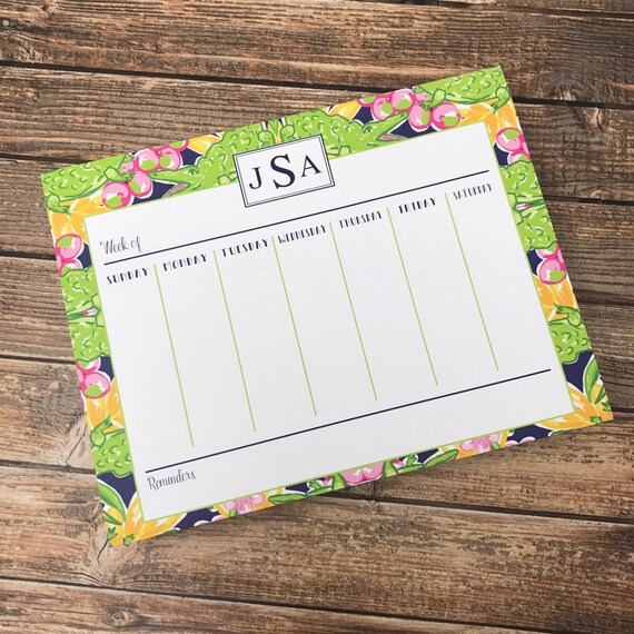 Monogrammed Personalized Weekly Desk Calendar 2 Sizes Etsy