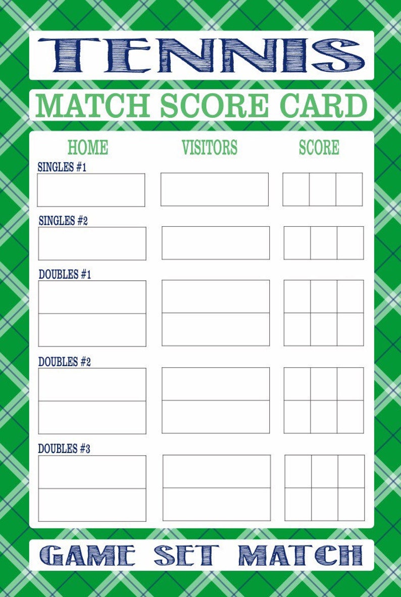 Tennis Match Score Card for Doubles and Singles Etsy
