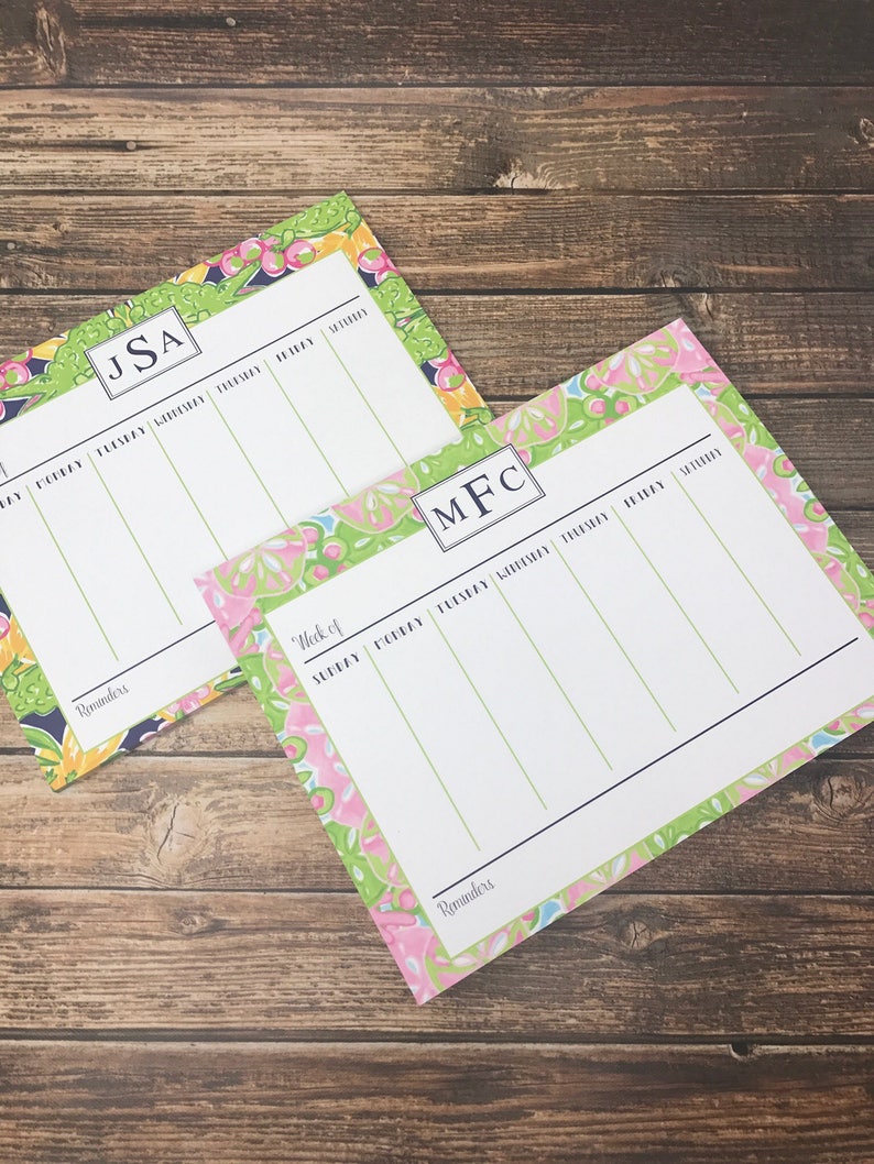 Monogrammed/personalized Weekly Desk Calendar 2 Sizes Etsy