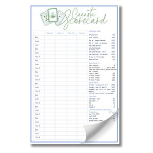 Canasta Scorecard Notepad - 5x7 Scorecard Pad with 25 Tear-Off Score Sheets