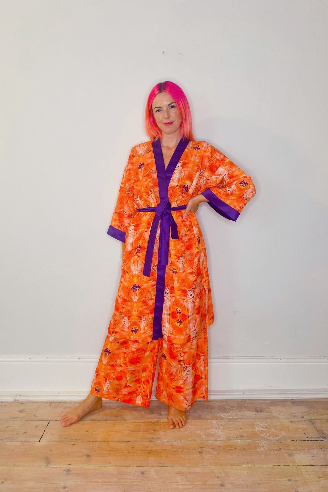 Jimmy Rave Robe Design Forest of Dreams Orange Lounge Robe. Handmade Silk Robe. Perfect For ...