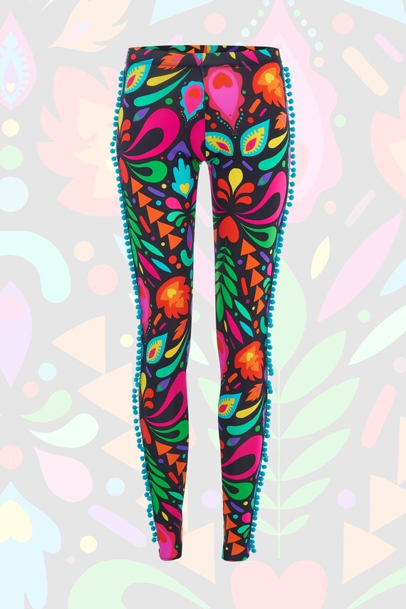 Lycra Festival Leggings Pom Pom Trim Option Dance Performance Club Rave Burning Man Femina Magicae Print Etsy Ireland