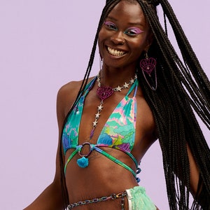 Lycra bikini top, swimwear, festival, dance, performance, burning man, two piece - Intergalactic Rodeo print