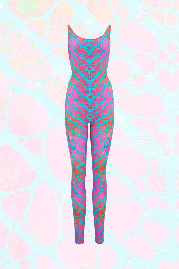Lycra Festival Party Catsuit Low Back Sleeveless Dance Unitard Performance Club Burning Man Korpermitose Print Etsy