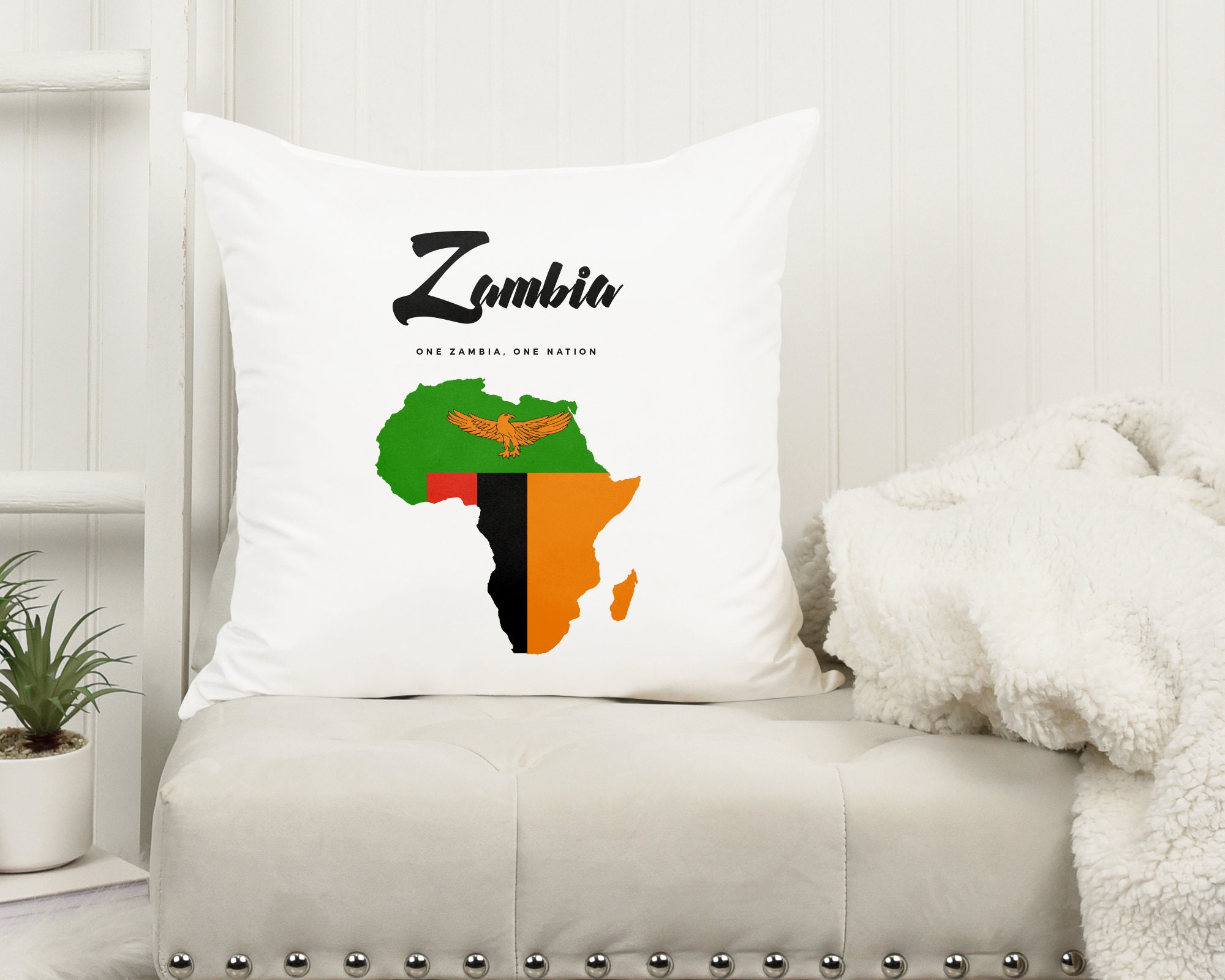 African Pillow Zambia Pillow, Decorative Pillow With Zambia Flag and