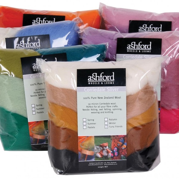 Ashford CORRIEDALE SLIVER PACKS - 100g  -7 Colours per pack