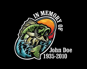 Bass Fishing Angler In Memory Decal with Customizable Name and Dates
