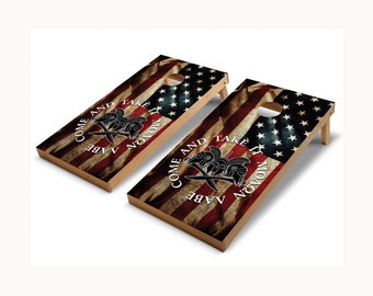Molon Labe American Flag Cornhole Board Wraps