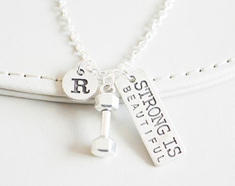 Gym Gifts, Gym Necklace, Strong is Beautiful Necklace, Strong is Beautiful, Gym Gifts for Her, Girlfriend Gift, Fitness, Gym Buddy, Trainer