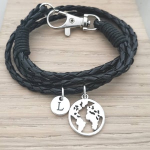 Bracelet Carte du monde, Cadeau de carte du monde, Bracelet en cuir pour homme, Cadeau de petit ami longue distance, Cadeau Globe, Bracelet de voyage, Globe, Globe-trotter