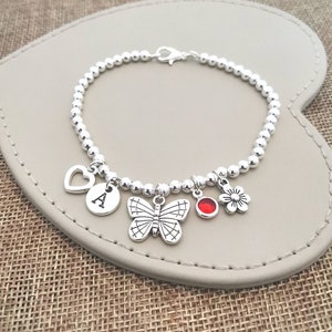 Personalised charm bracelet, multi charm bracelet, personalized bracelet, charm jewelry, gift for her,silver charm jewelry, butterfly, sun