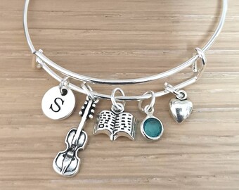 Regalo de violín, pulsera de violín, joyería de violín, regalo para violinista, regalo para violinista, brazalete de violín, regalo personalizado para violinista