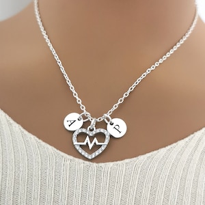 Couples initial necklace, heart beat necklace, Couples necklace set, couples necklace sets of 2, couples heart necklace, matching necklaces,