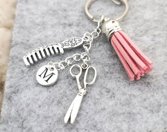 Hairdresser gift, tassel keyring, hairdresser accesorries, hairdresser keyring, comb scissors personalised gift, tassel bag tag, keychain